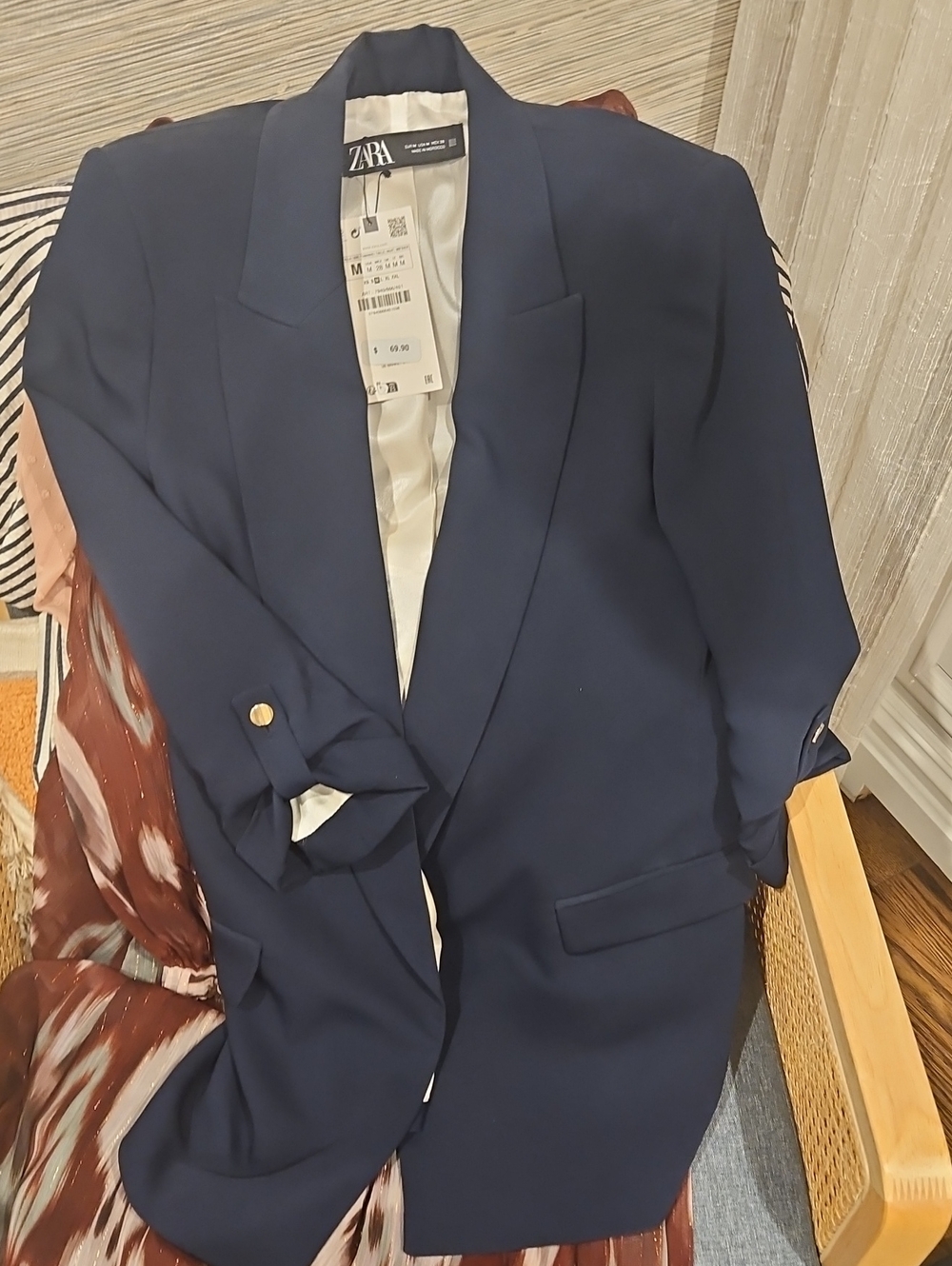 Zara With Tags Navy Single-Breasted Blazer with Gold Buttons